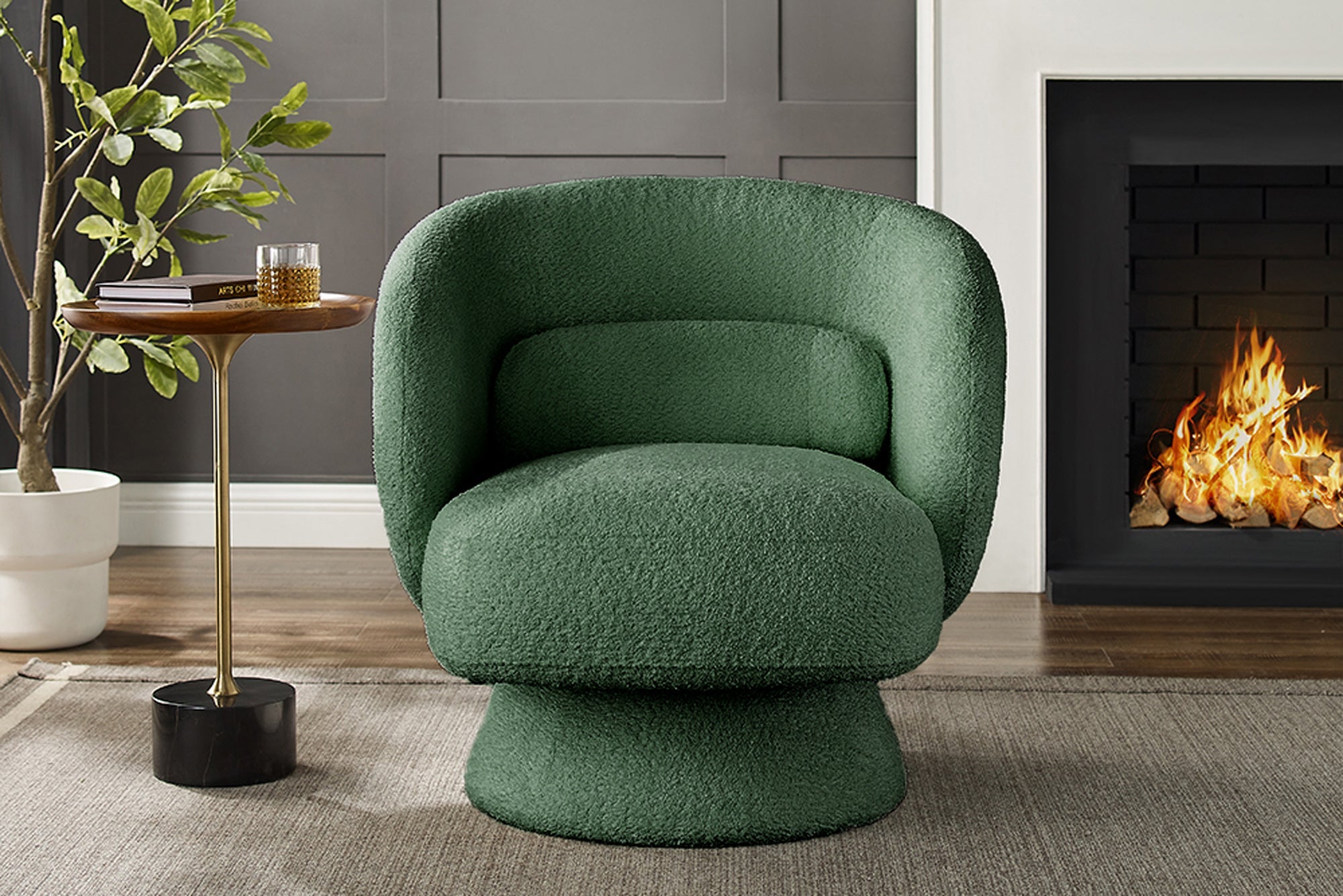 Fauteuil design pivotant BOSSA NOVA 80cm vert mousse Bouclé