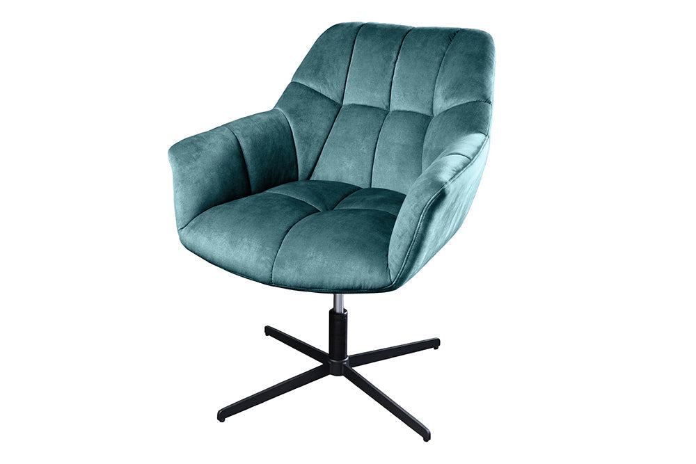 Fauteuil design pivotant PAPILLON pétrole velours 360° noir métal réglable en hauteur