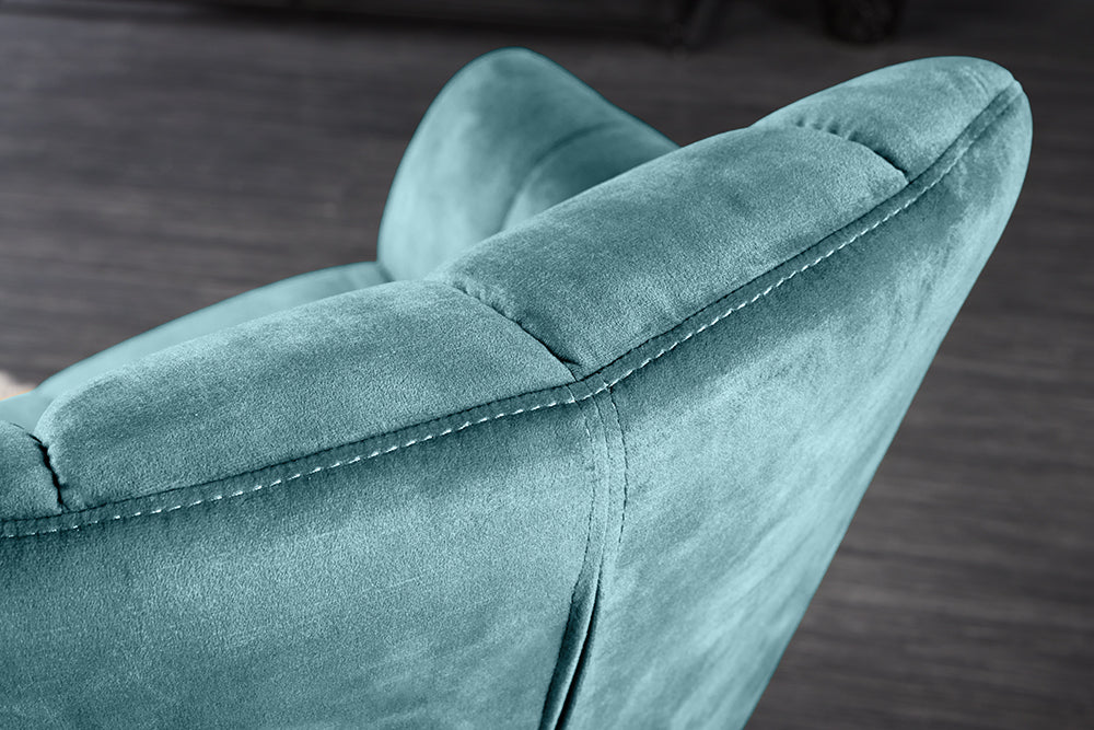 Fauteuil design pivotant PAPILLON pétrole velours 360° noir métal réglable en hauteur