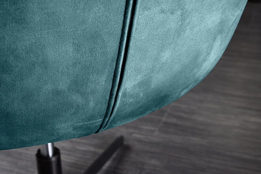 Fauteuil design pivotant PAPILLON pétrole velours 360° noir métal réglable en hauteur