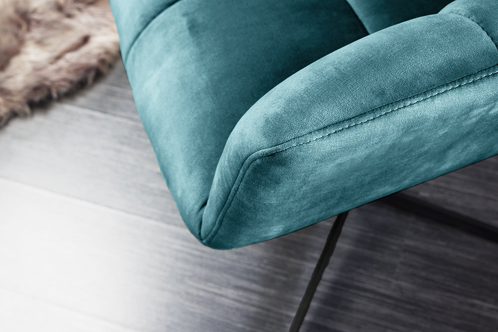Fauteuil design pivotant PAPILLON pétrole velours 360° noir métal réglable en hauteur