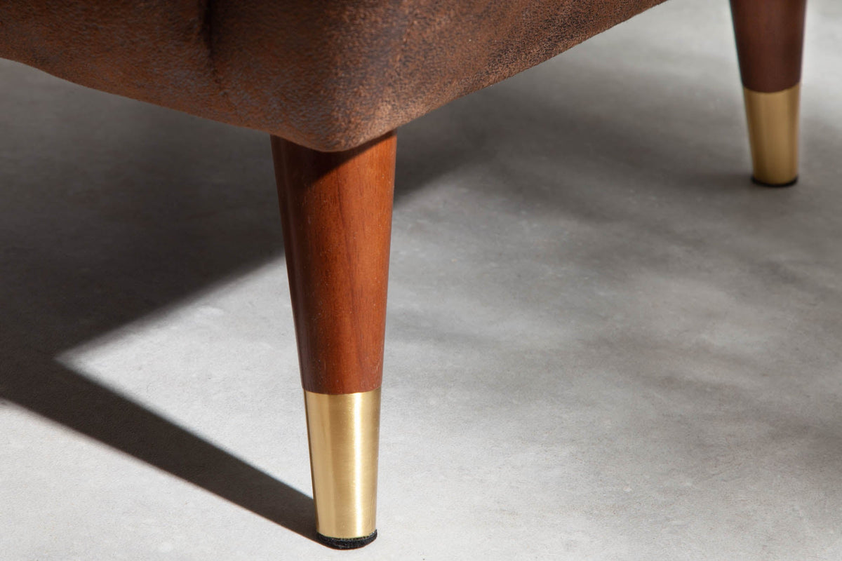 Fauteuil design rétro DON embouts de pieds en or marron antique avec âme à ressorts