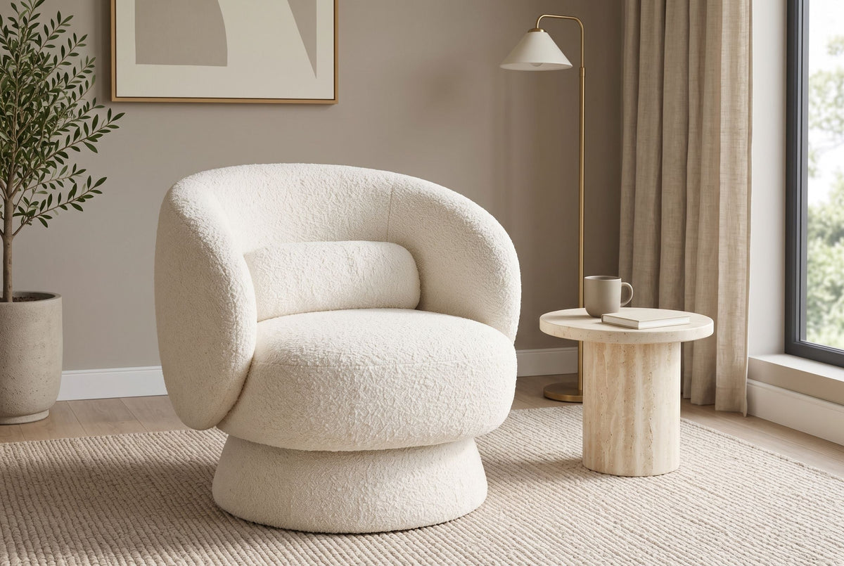 Fauteuil design rotatif BOSSA NOVA beige Bouclé