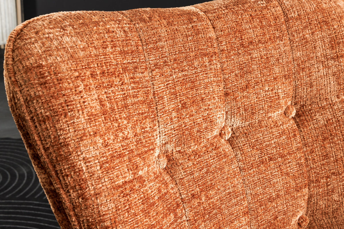Fauteuil design SCANDINAVIA chenille marron rouille Cremona métal noir avec accoudoir