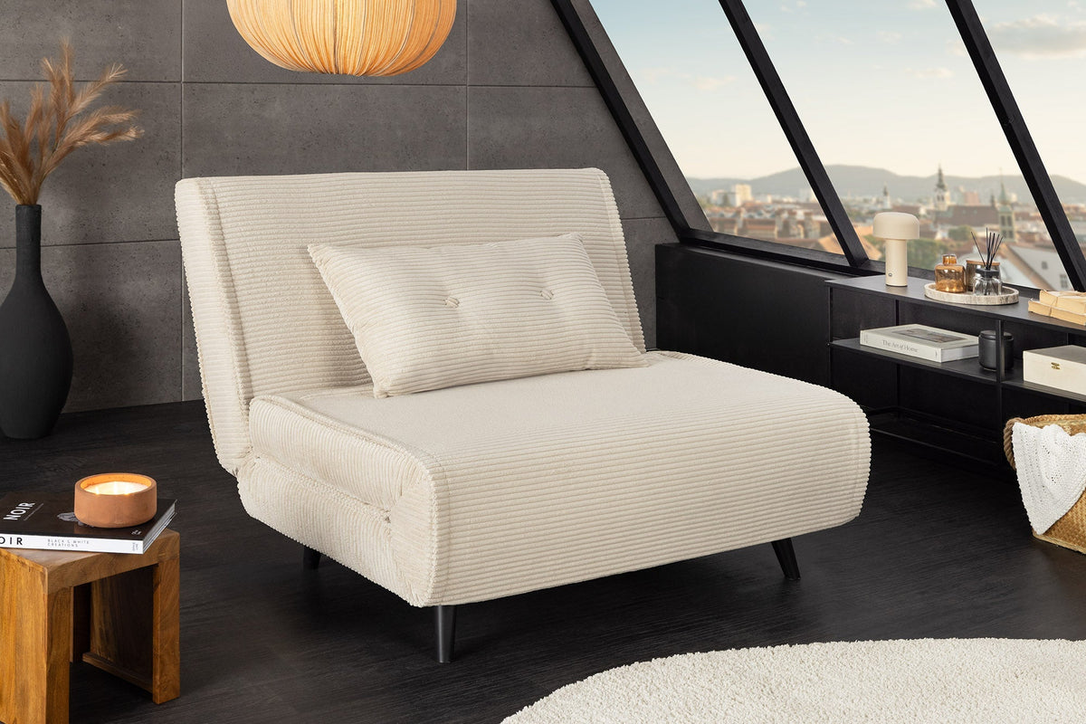 Fauteuil-lit rétro SMART MULTIFUNCTION 100cm beige Cord fonction lit incl. coussin