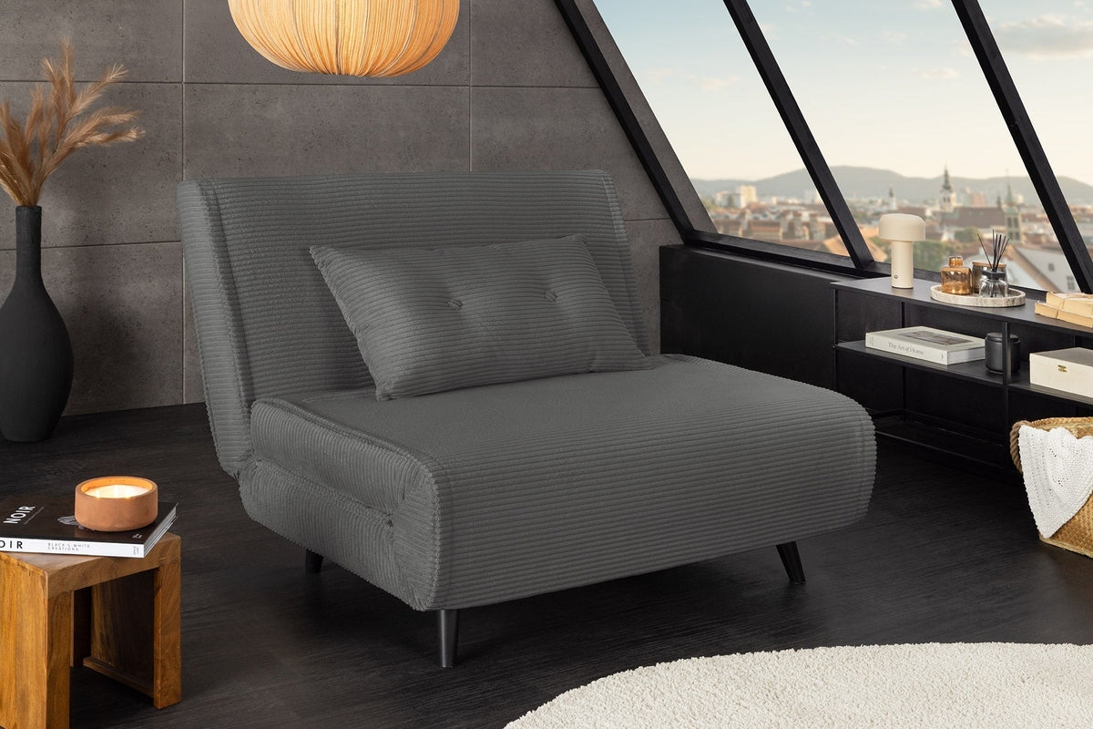 Fauteuil-lit rétro SMART MULTIFUNCTION 100cm gris Cord fonction lit inclus coussin