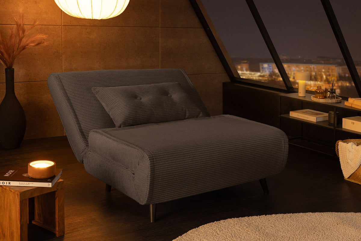Fauteuil-lit rétro SMART MULTIFUNCTION 100cm gris Cord fonction lit inclus coussin
