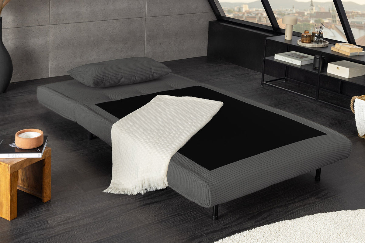 Fauteuil-lit rétro SMART MULTIFUNCTION 100cm gris Cord fonction lit inclus coussin