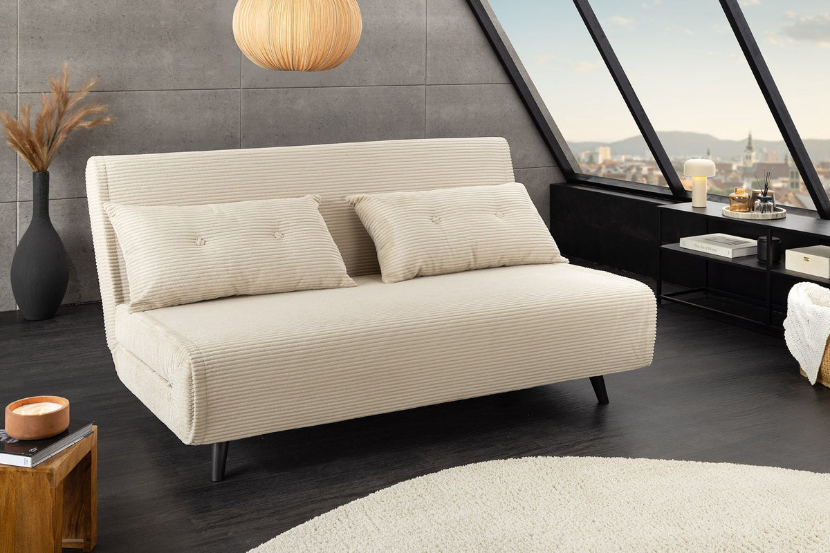 Fauteuil-lit rétro SMART MULTIFUNCTION 140cm beige Cord fonction lit incl. coussin
