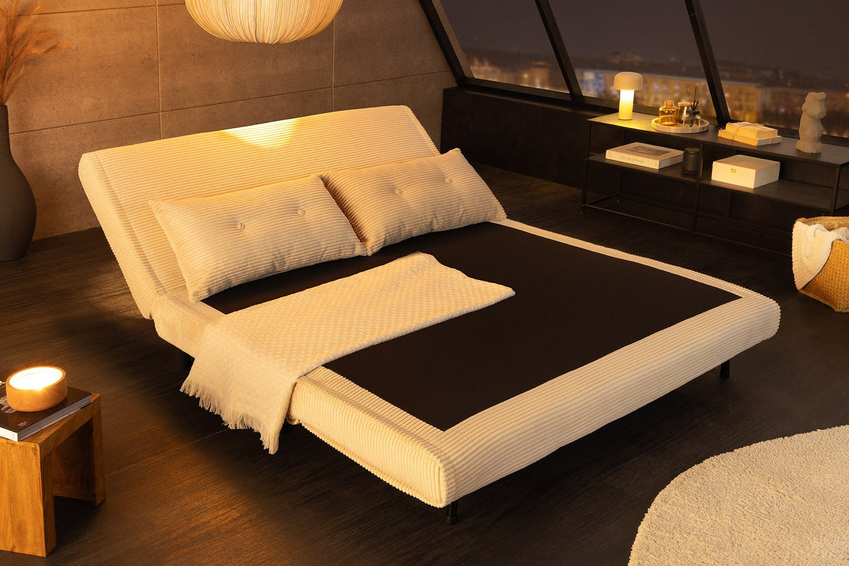 Fauteuil-lit rétro SMART MULTIFUNCTION 140cm beige Cord fonction lit incl. coussin