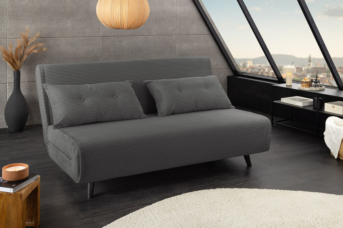 Fauteuil-lit rétro SMART MULTIFUNCTION 140cm gris Cord fonction lit incl. coussin
