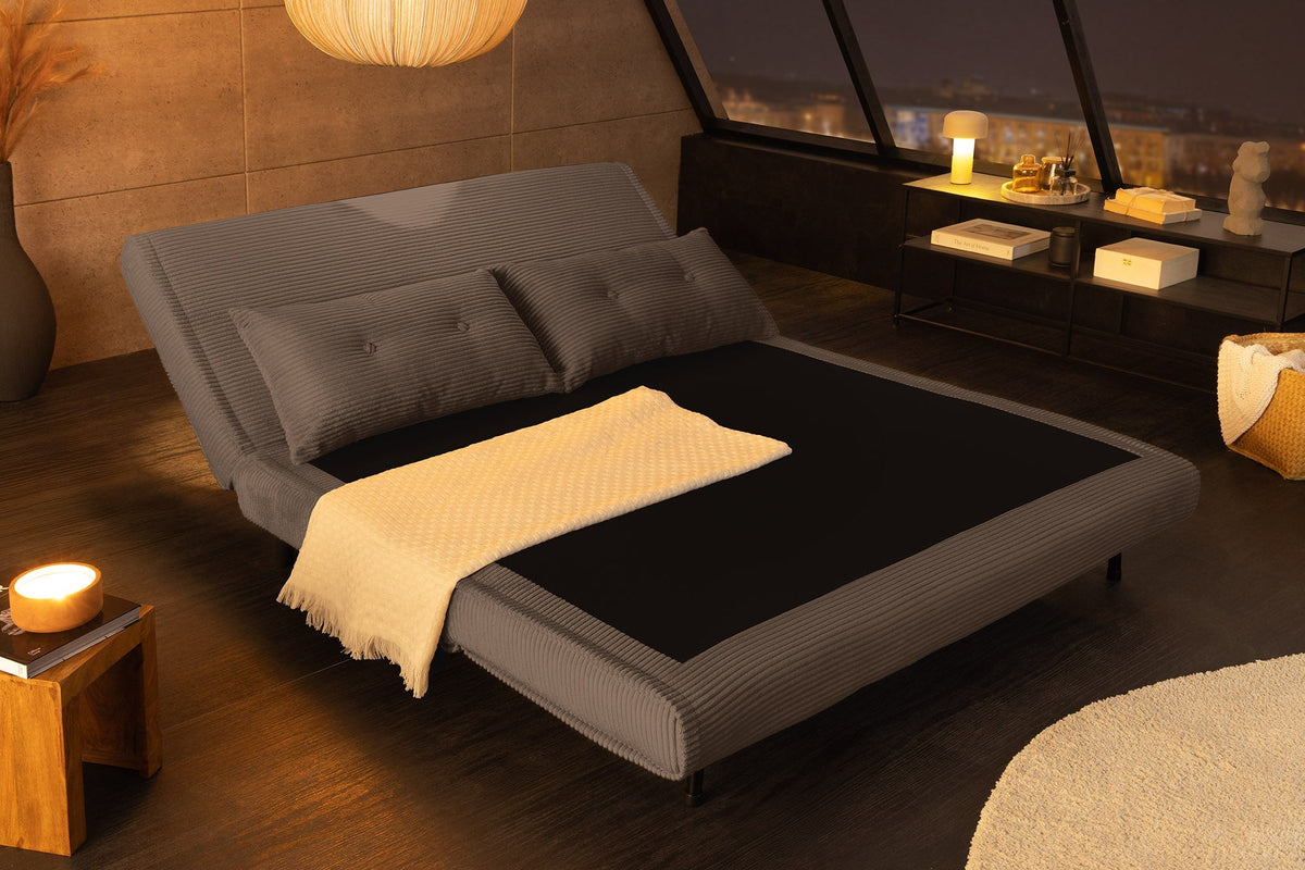 Fauteuil-lit rétro SMART MULTIFUNCTION 140cm gris Cord fonction lit incl. coussin