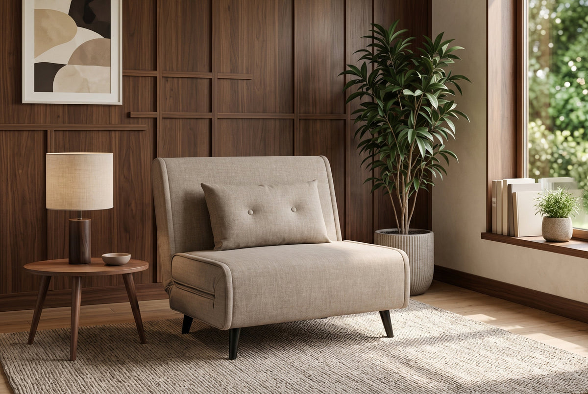 Fauteuil-lit SMART MULTIFUNCTION 100cm beige champagne Vogue velours de soie