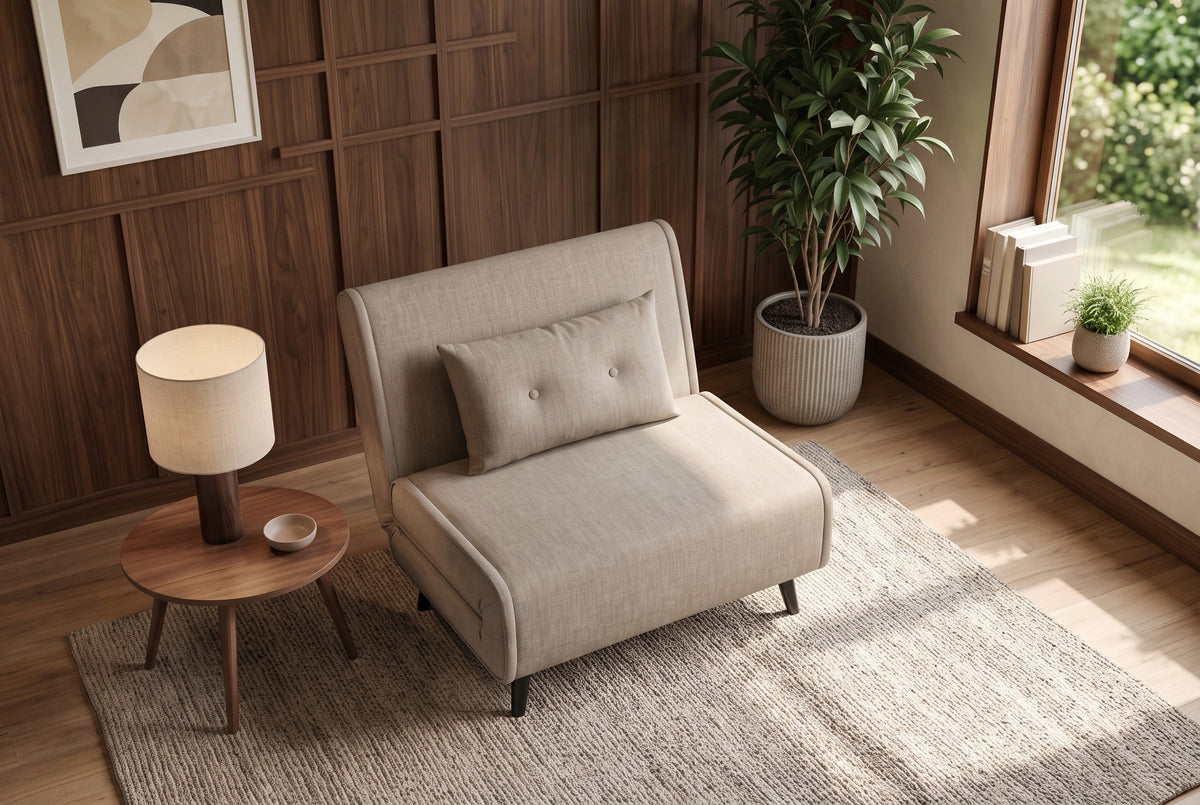 Fauteuil-lit SMART MULTIFUNCTION 100cm beige champagne Vogue velours de soie