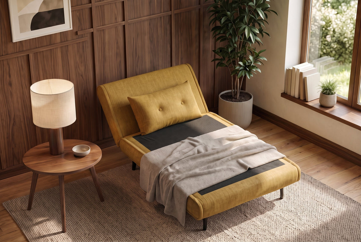 Fauteuil-lit SMART MULTIFUNCTION 100cm jaune moutarde Vogue soie velours