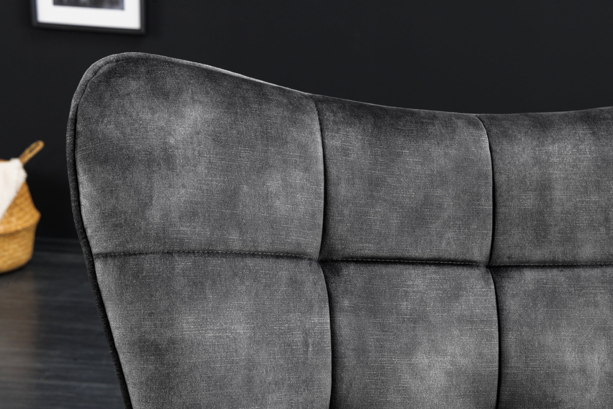 Fauteuil moderne SCANDINAVIA velours gris pieds métal noir avec accoudoirs
