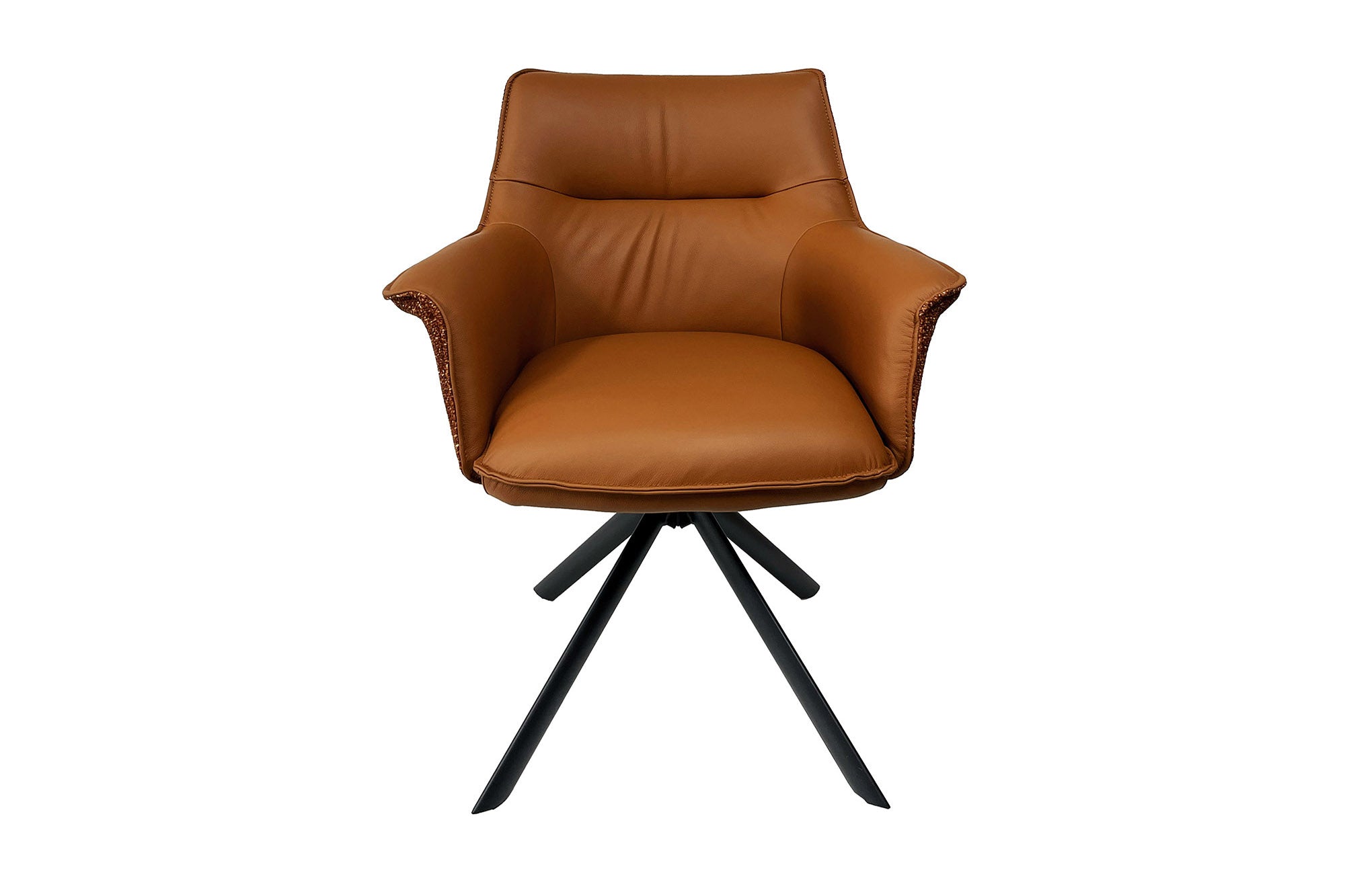 Lote de 2x sillones giratorios LE GRAND cuero auténtico coñac tejido texturizado estructura de metal negro