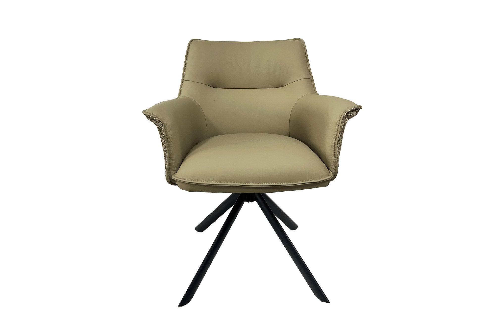 Lote de 2x sillones giratorios LE GRAND de piel auténtica en tejido texturizado color topo con estructura de metal negro
