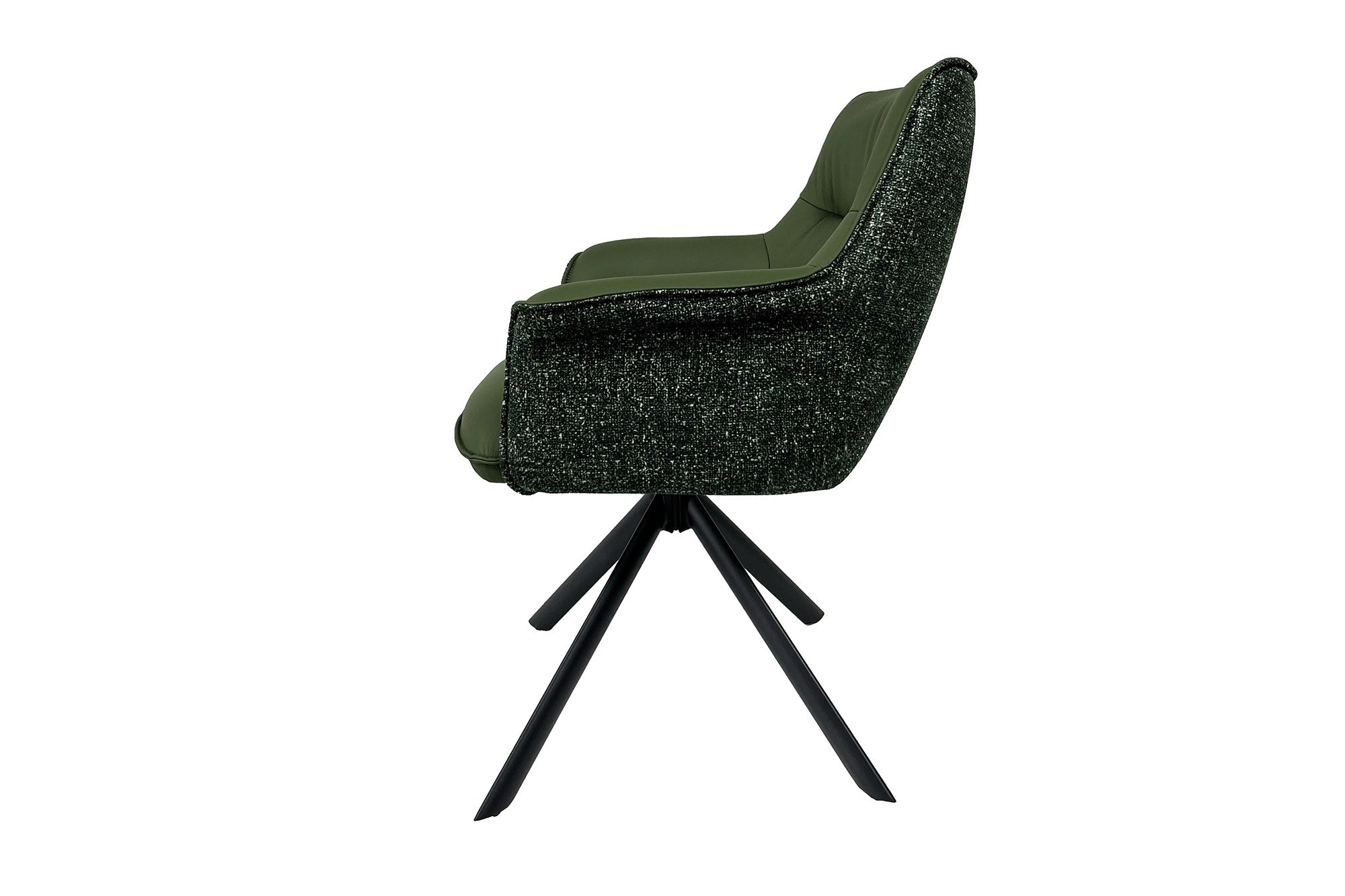 Lote de 2 sillones giratorios LE GRAND de cuero auténtico verde con tejido texturizado y estructura de metal negro