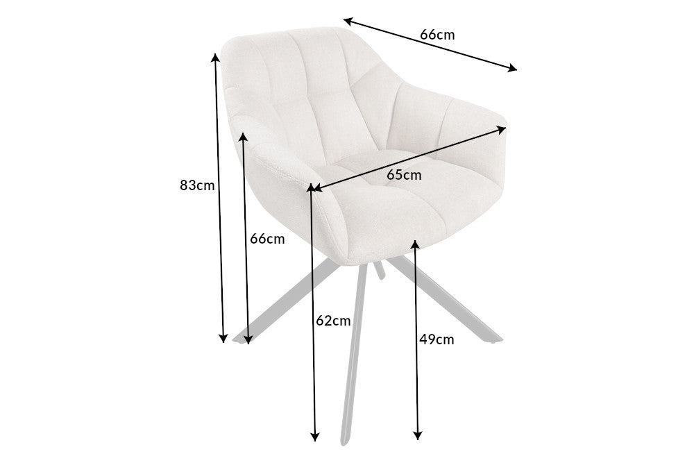 Lot de 2x fauteuils pivotant PAPILLON beige champagne, coutures décoratives, structure en métal noir, avec accoudoirs