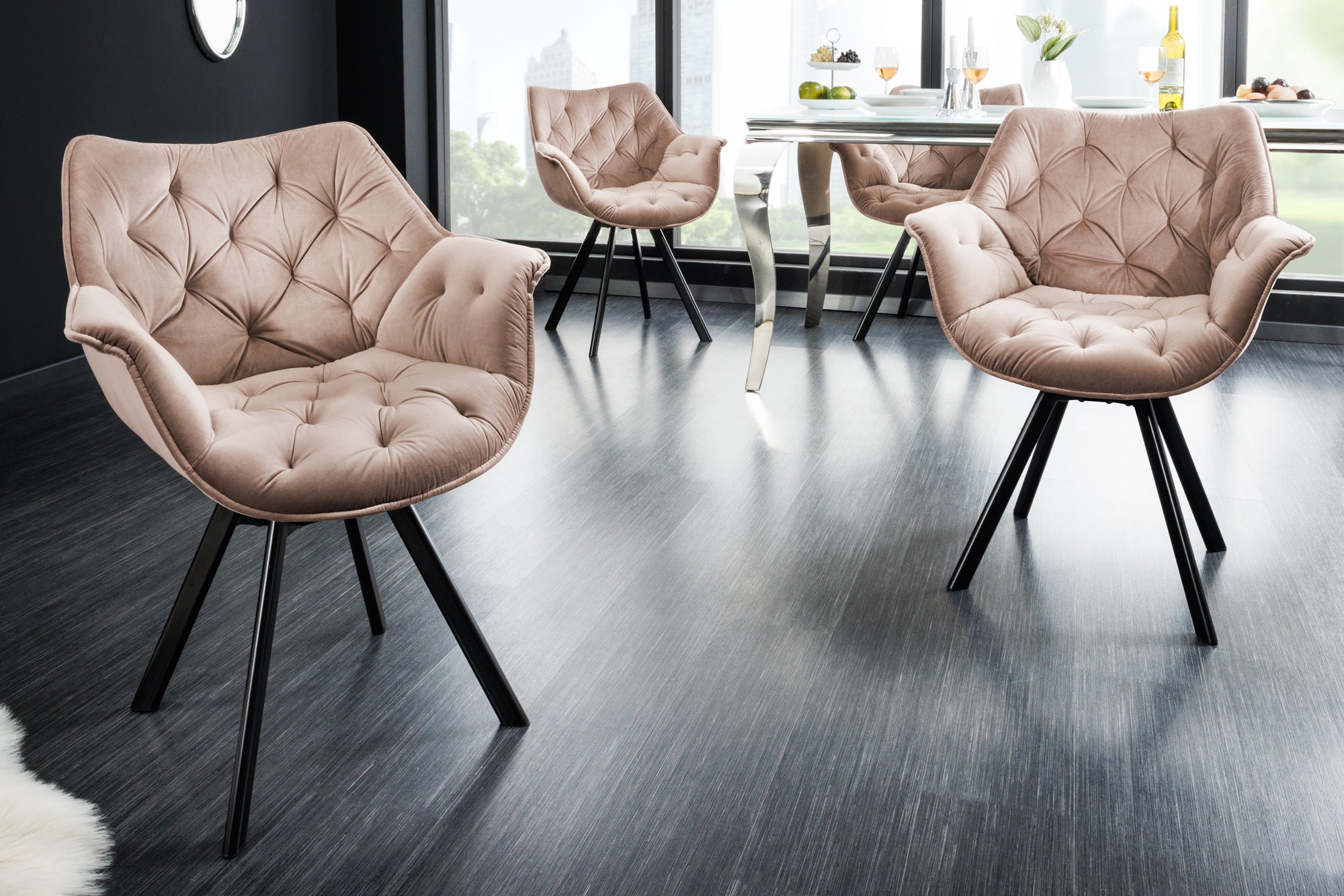 Sillón giratorio DUTCH COMFORT de terciopelo gris con reposabrazos Diseño moderno