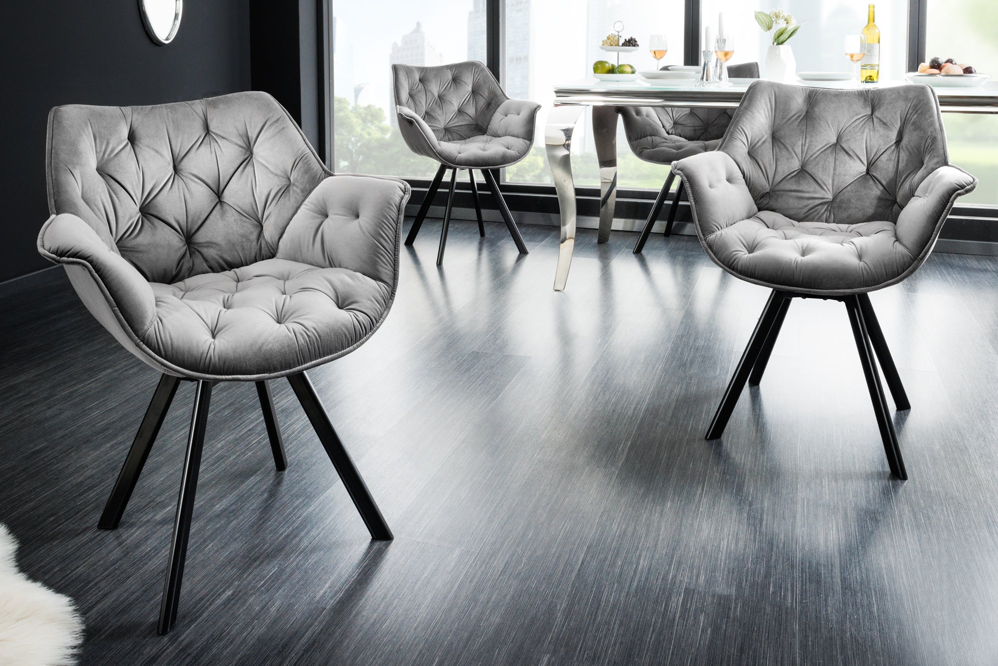 THE DUTCH COMFORT sillón giratorio de terciopelo gris con reposabrazos Diseño moderno