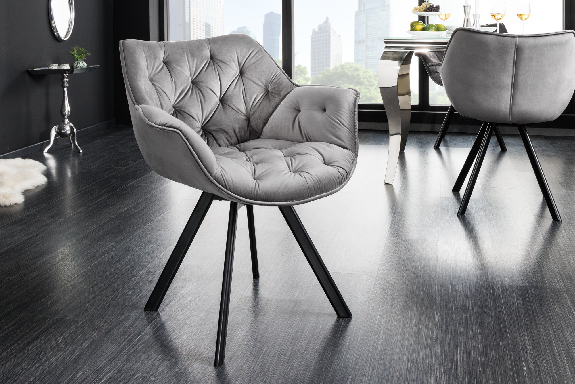 THE DUTCH COMFORT sillón giratorio de terciopelo gris con reposabrazos Diseño moderno