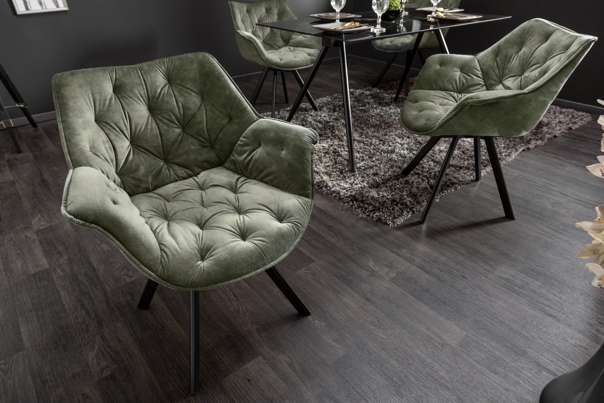 Sillón giratorio THE DUTCH COMFORT Terciopelo verde oscuro con reposabrazos Diseño moderno