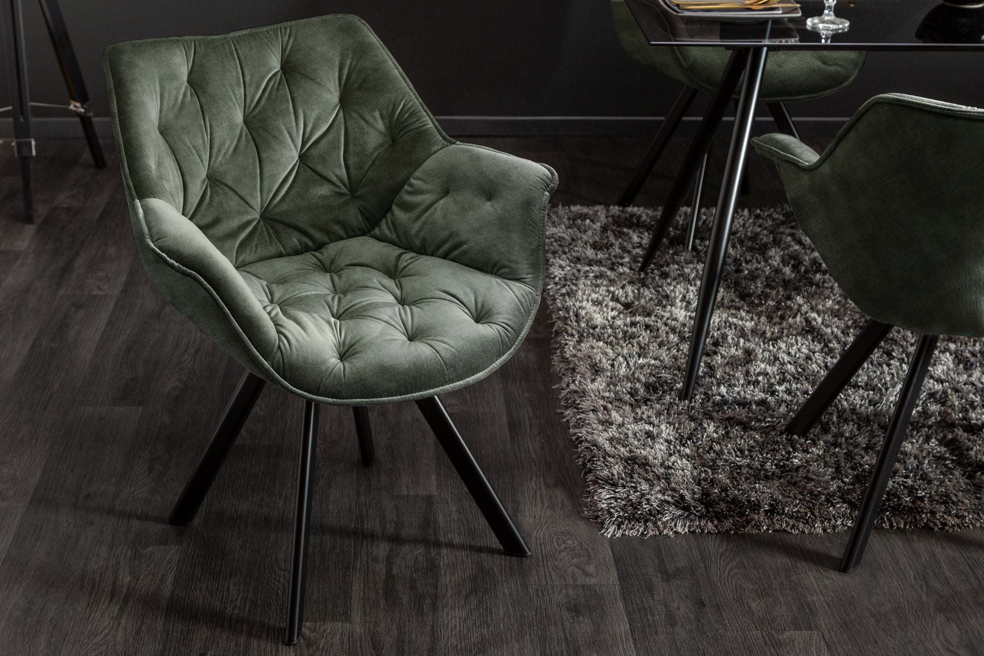 Fauteuil pivotant THE DUTCH COMFORT velours vert foncé avec accoudoirs Design moderne