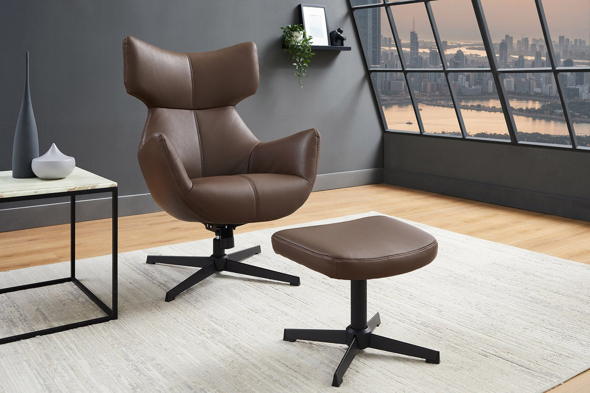Fauteuil pivotant VOGUE brandy brun cuir synthétique pieds métalliques noirs avec accoudoir