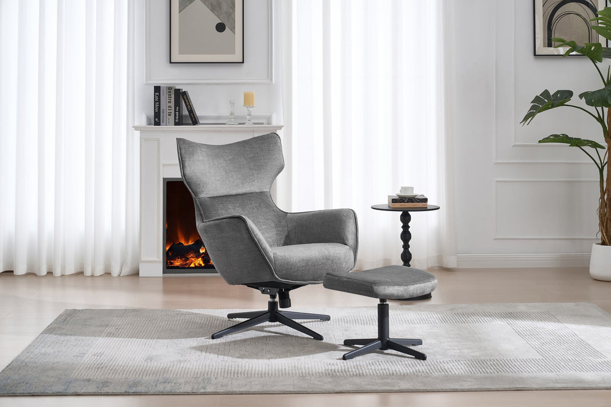 Fauteuil pivotant VOGUE gris velours pieds métalliques noirs avec accoudoir