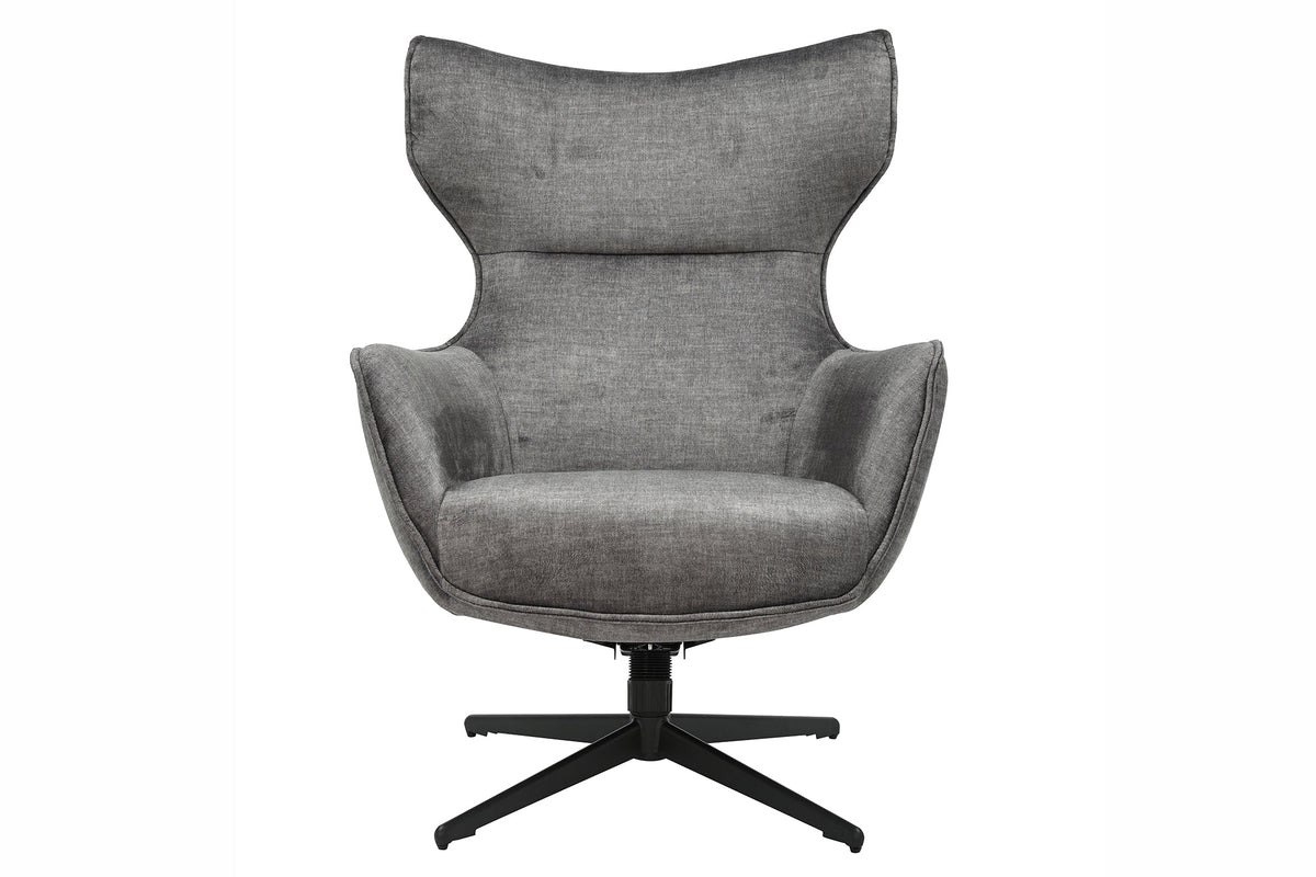 Fauteuil pivotant VOGUE gris velours pieds métalliques noirs avec accoudoir