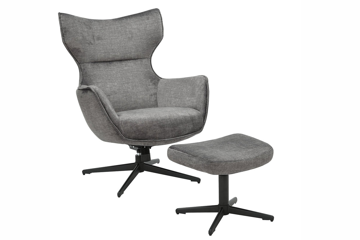 Fauteuil pivotant VOGUE gris velours pieds métalliques noirs avec accoudoir