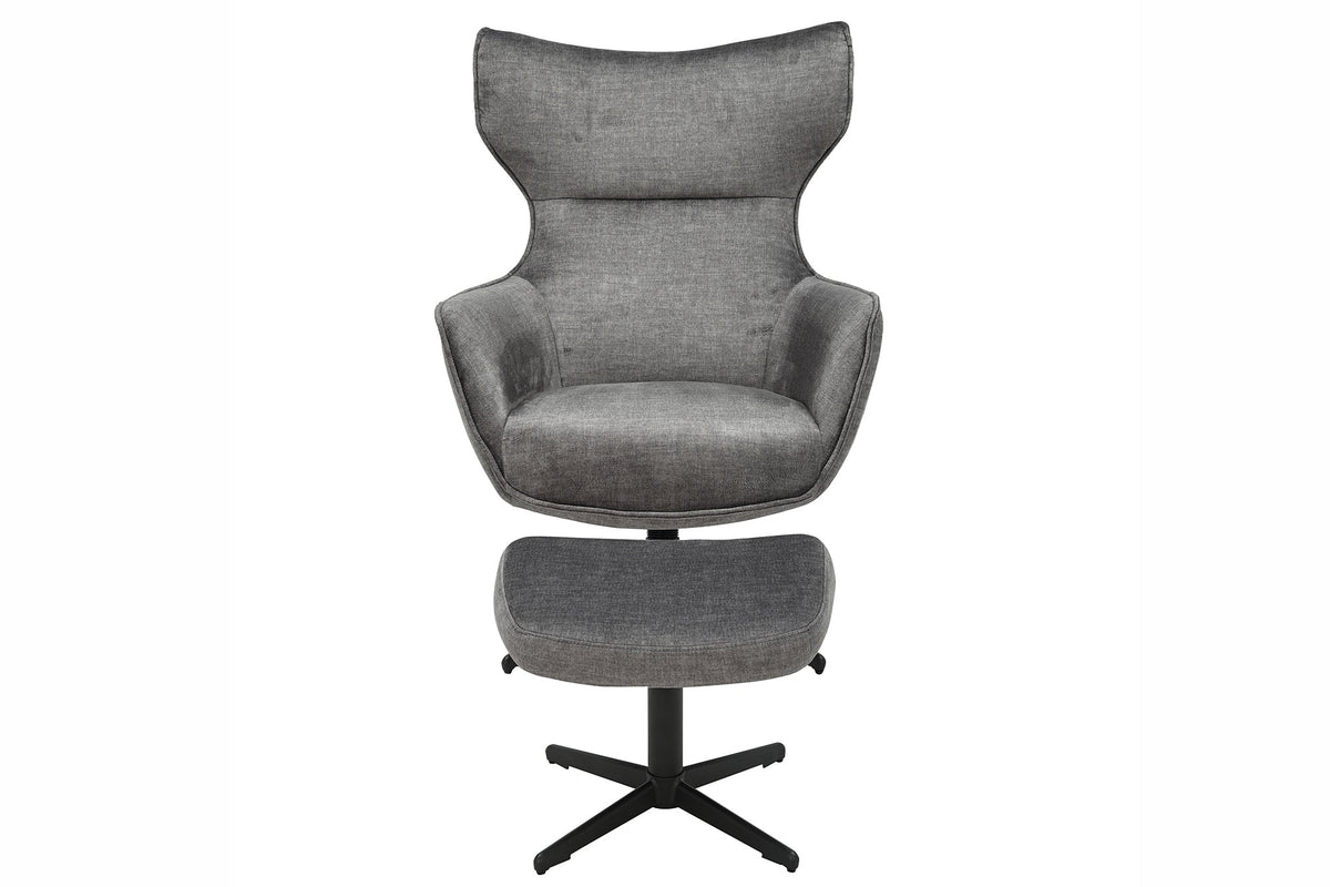 Fauteuil pivotant VOGUE gris velours pieds métalliques noirs avec accoudoir