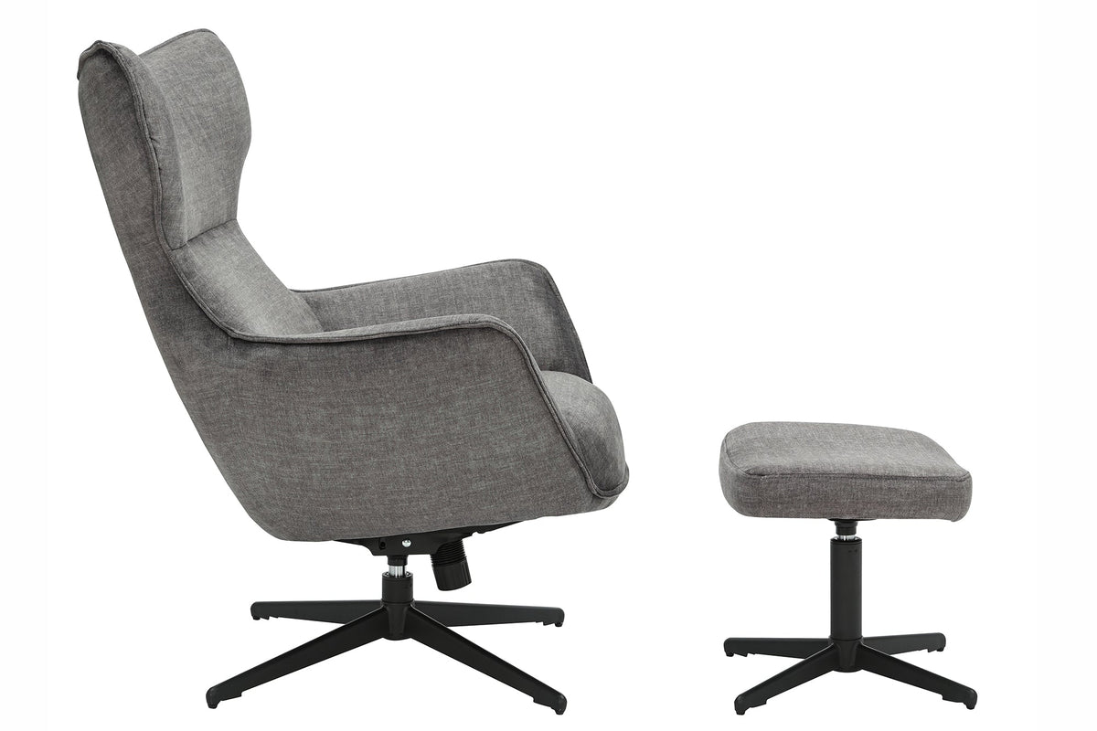 Fauteuil pivotant VOGUE gris velours pieds métalliques noirs avec accoudoir