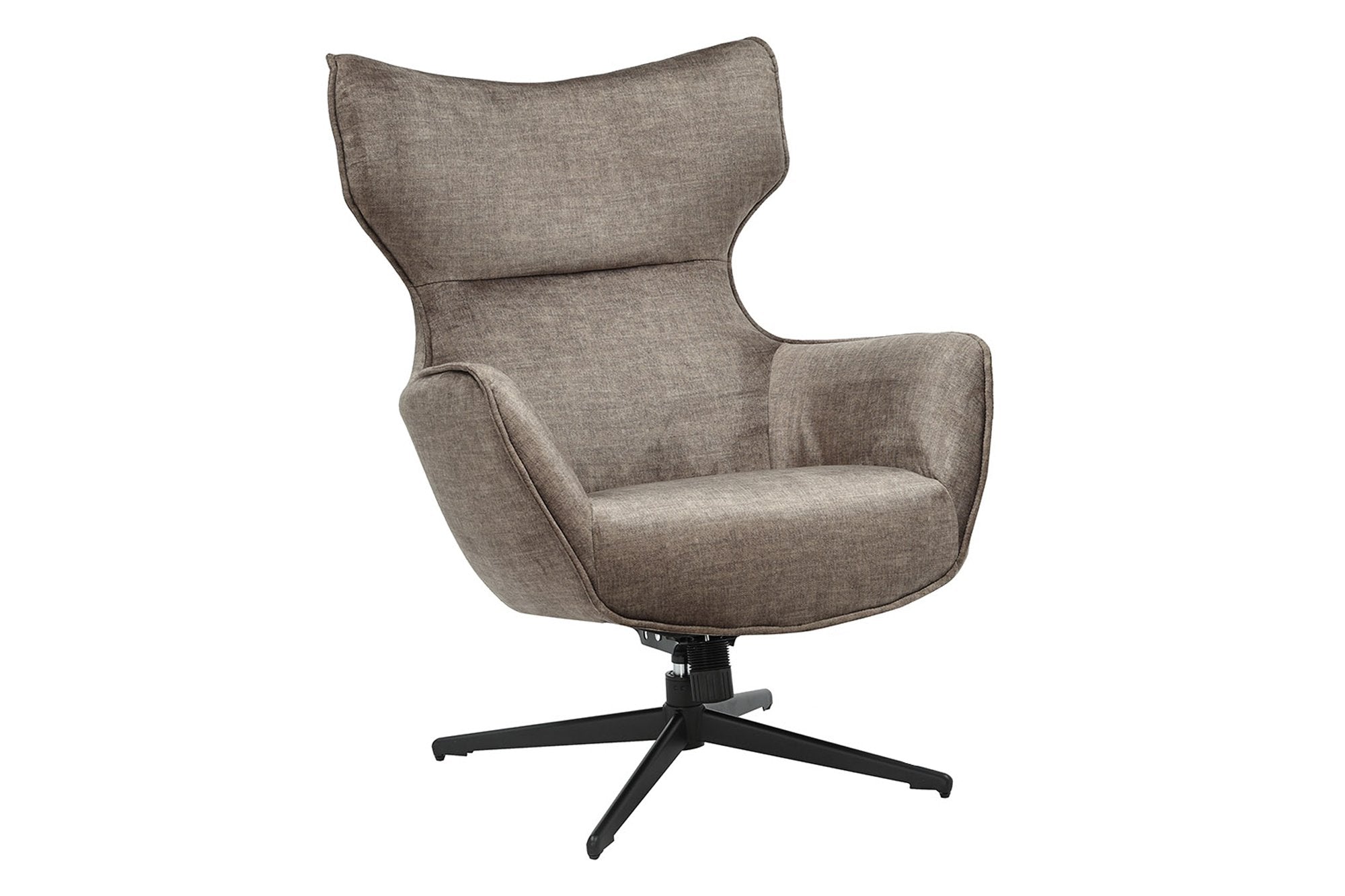 Fauteuil pivotant VOGUE taupe velours pieds métalliques noirs avec accoudoir