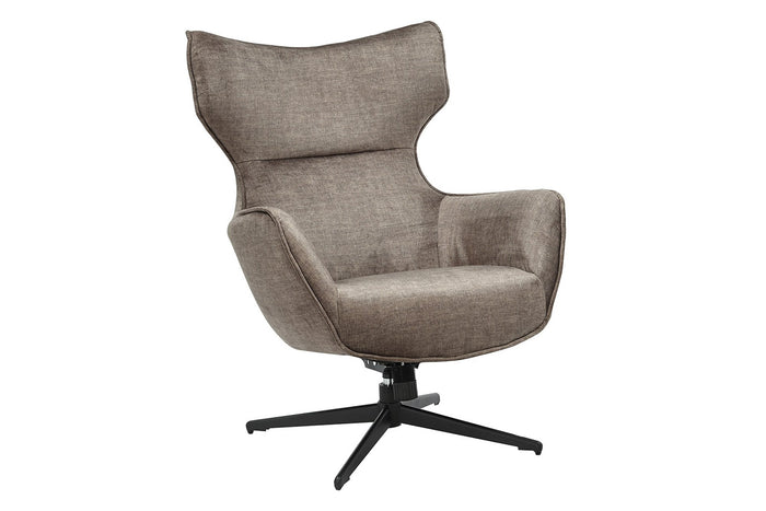 Fauteuil pivotant VOGUE taupe velours pieds métalliques noirs avec accoudoir
