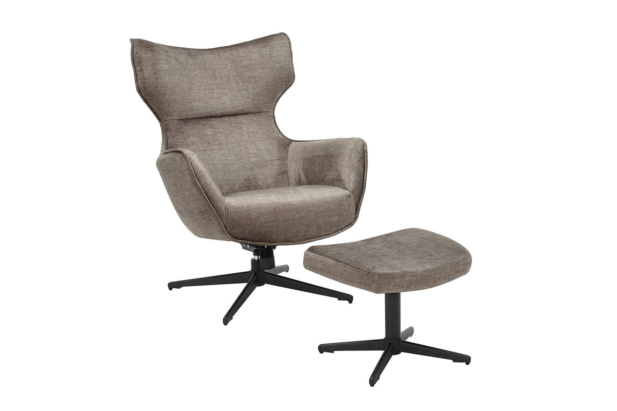 Fauteuil pivotant VOGUE taupe velours pieds métalliques noirs avec accoudoir