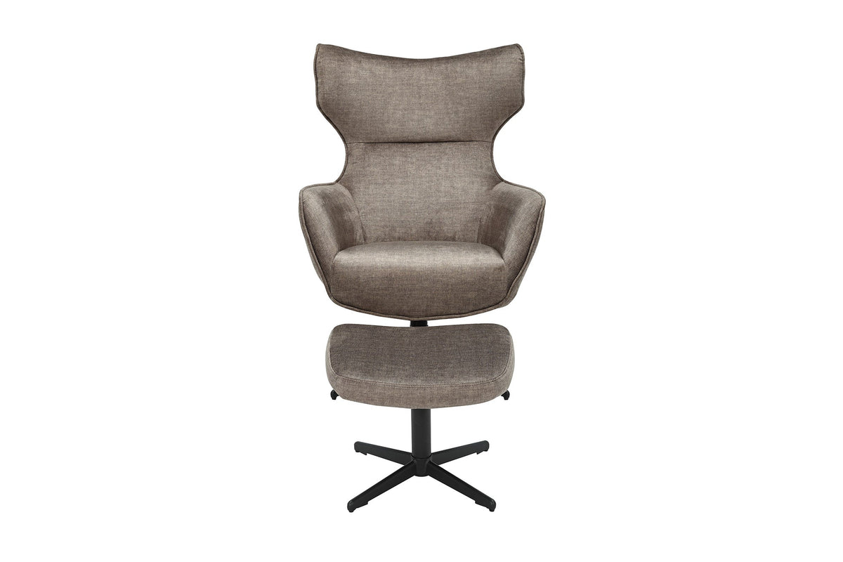 Fauteuil pivotant VOGUE taupe velours pieds métalliques noirs avec accoudoir