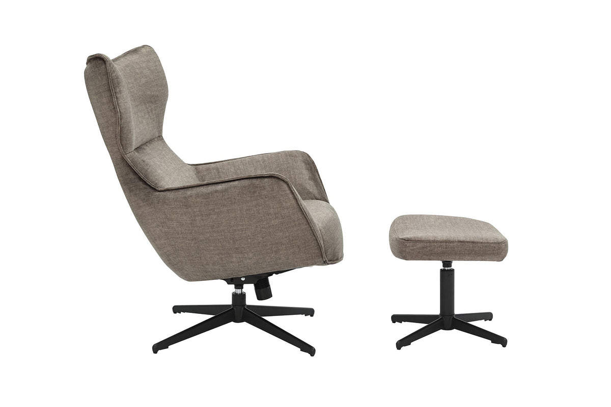 Fauteuil pivotant VOGUE taupe velours pieds métalliques noirs avec accoudoir