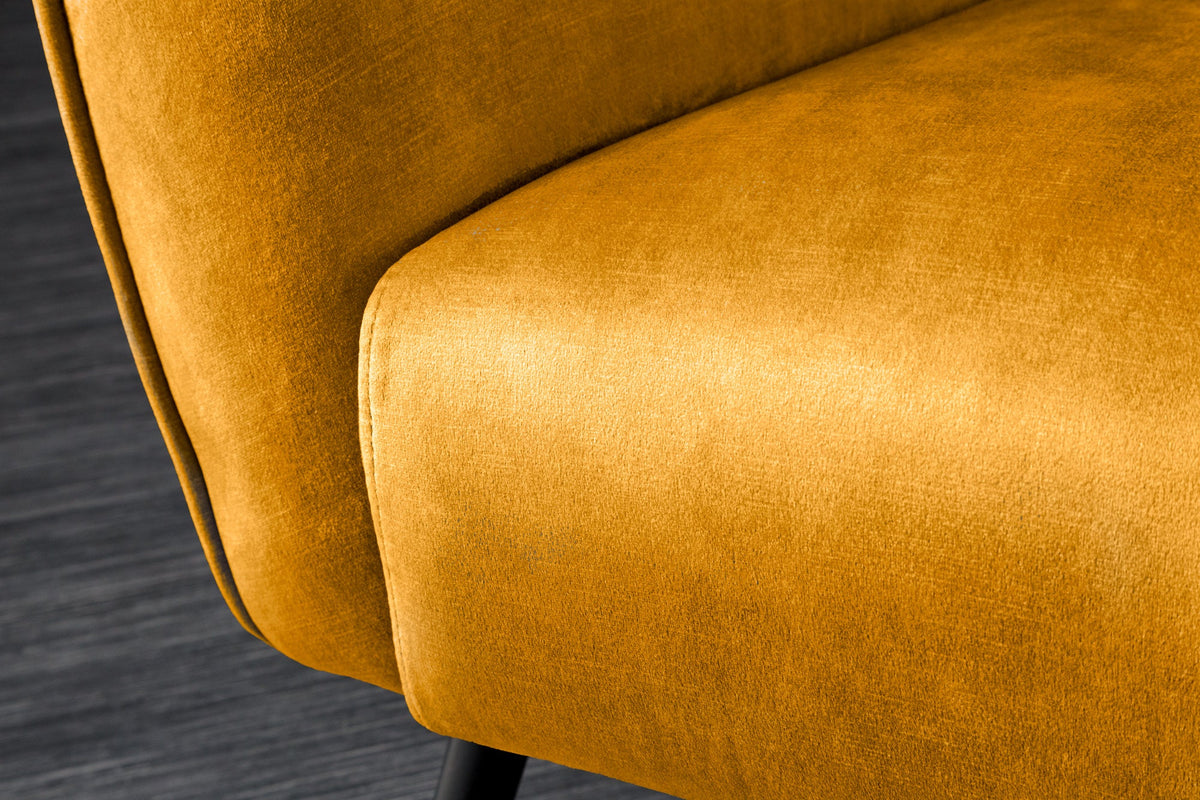 Fauteuil XL design AMSTERDAM velours jaune moutarde pieds métal noir style rétro