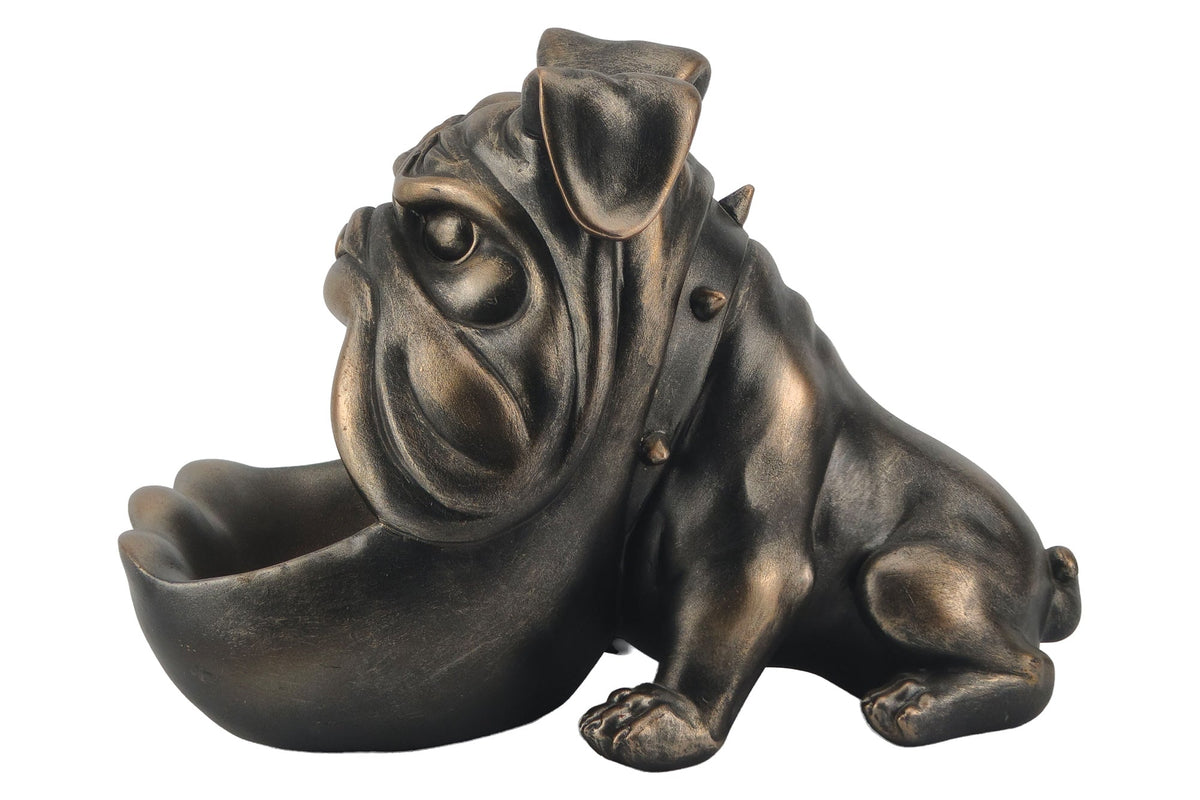 Figurine décorative BULLDOG 30cm bronze avec compartiment de rangement fait main