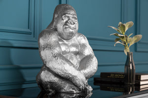 Figurine décorative de gorille KONG 40cm sculpture en métal argenté faite à la main