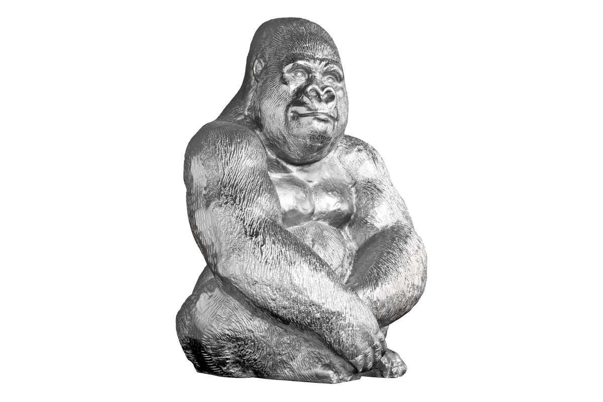 Figurine décorative de gorille KONG 40cm sculpture en métal argenté faite à la main