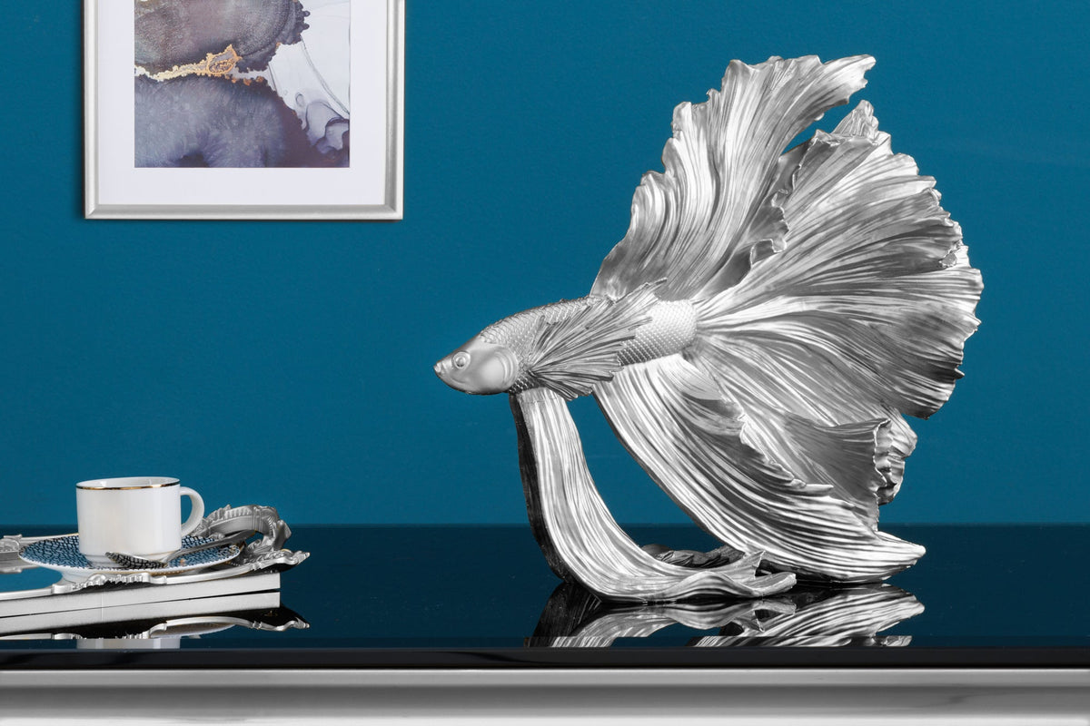 Figurine décorative design poisson combattant CROWNTAIL 35cm sculpture poisson Betta argent