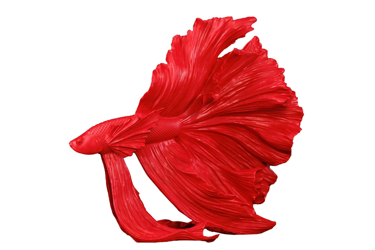 Figurine décorative design poisson combattant CROWNTAIL 35cm sculpture poisson Betta rouge