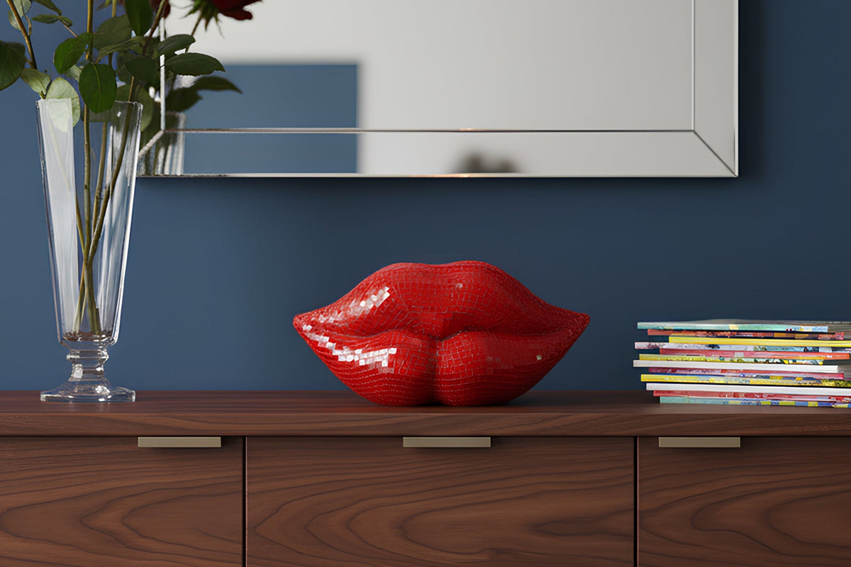 Figurine décorative glamour DISCO LIP 30cm rouge design mosaïque en verre faite à la main