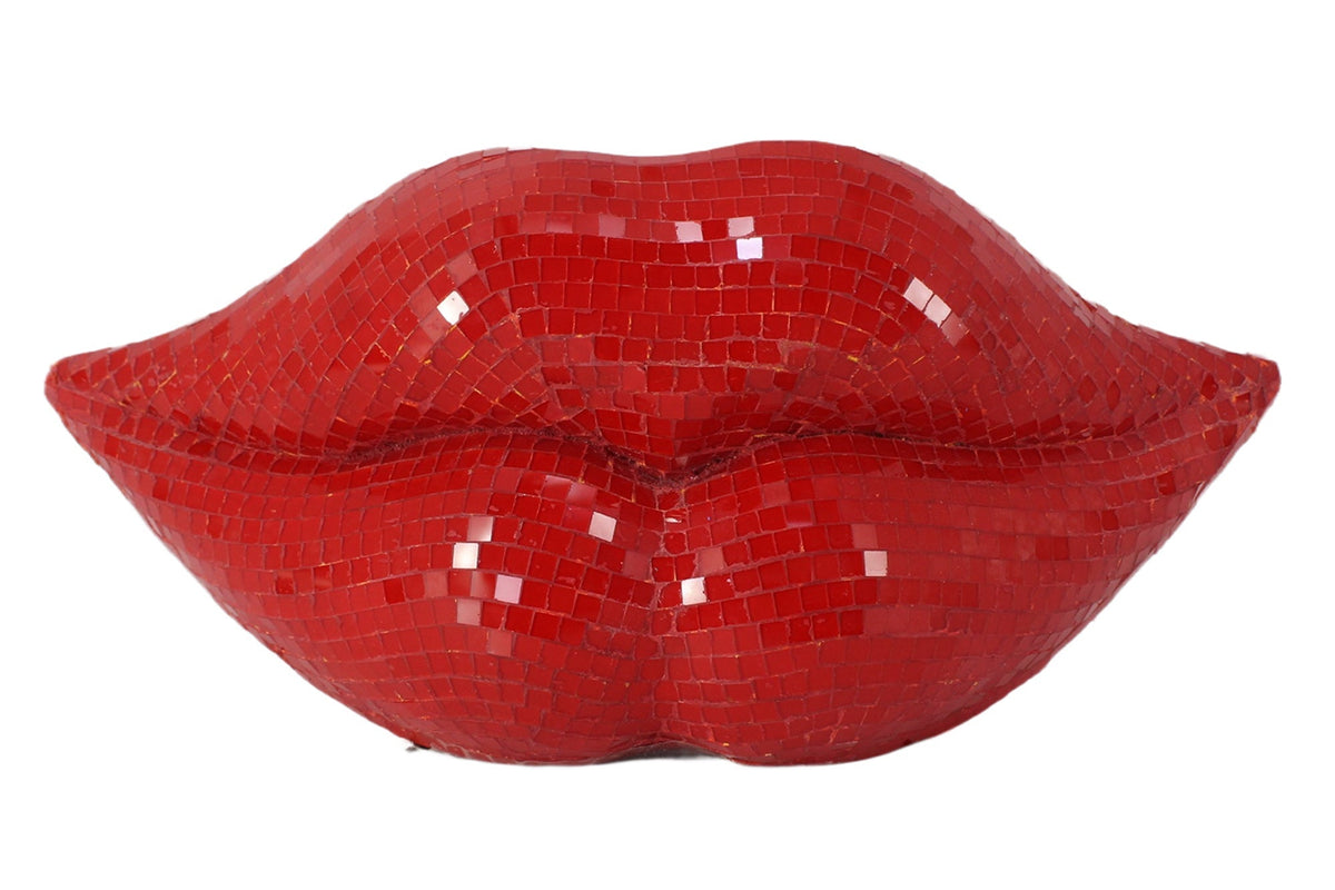 Figurine décorative glamour DISCO LIP 30cm rouge design mosaïque en verre faite à la main