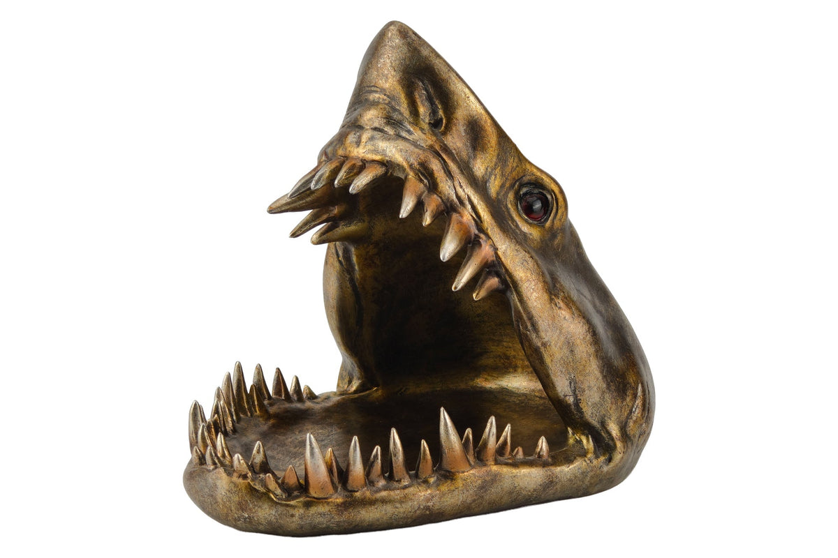 Figurine décorative SHARK HEAD 25cm bronze avec compartiment de rangement fait main