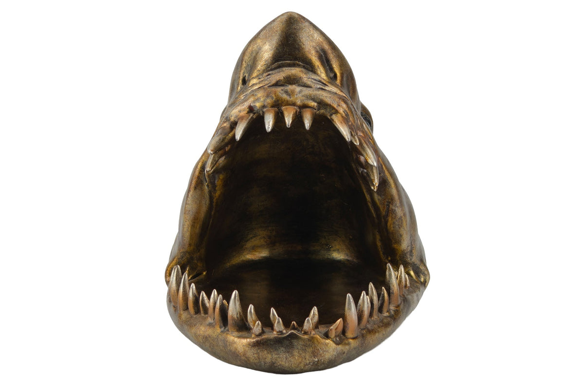Figurine décorative SHARK HEAD 25cm bronze avec compartiment de rangement fait main